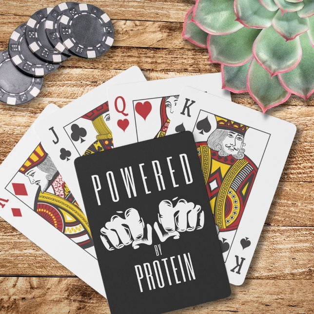 Powered By Protein Stylish Black Playing Cards (Powered By Protein playing card set for Carnivore dieters. A great gift for meat lovers.)