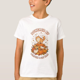 Powered By Pumpkin and Cat Hair Funny Autumn Cat T-Shirt