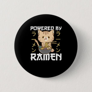 Powered By Ramen Cute Cat Eats Ramen 6 Cm Round Badge