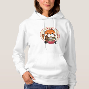 Powered By Ramen Cute Red Panda Eats Ramen Noodles Hoodie