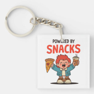 Powered by Snacks – Cute Cartoon Food Lover Design Key Ring