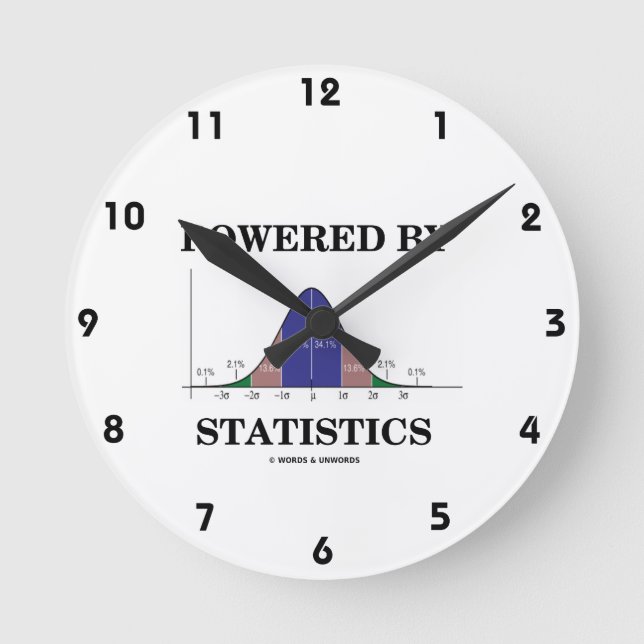 Powered By Statistics (Bell Curve Humour) Round Clock (Front)