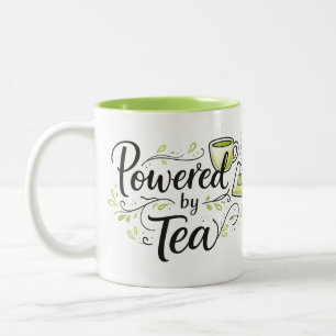 Powered By Tea Cute Teacup Tea Bag Illustration Two-Tone Coffee Mug