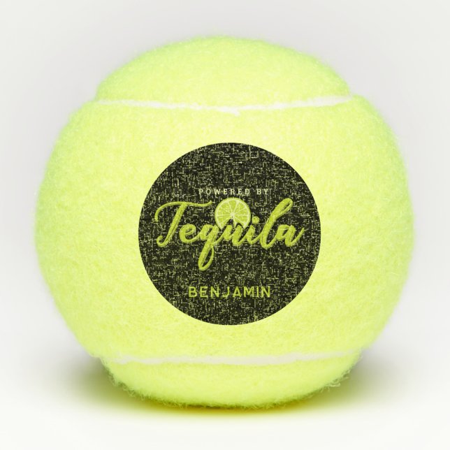 Powered by Tequila Lime Green Funny Personalised Tennis Balls (Front)