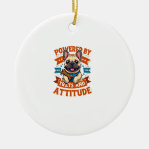Powered By Treats And Attitude French Bulldog Vint Ceramic Tree Decoration