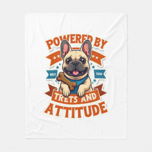 Powered By Treats And Attitude French Bulldog Vint Fleece Blanket