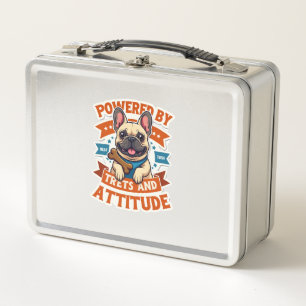 Powered By Treats And Attitude French Bulldog Vint Metal Lunch Box