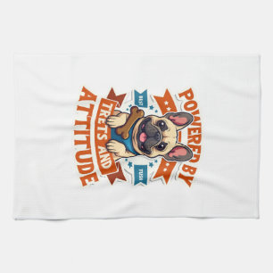 Powered By Treats And Attitude French Bulldog Vint Tea Towel