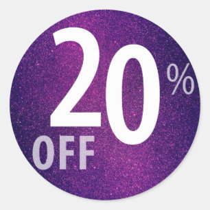 Powerful 20% OFF SALE Sign Purple Glitter Classic Round Sticker