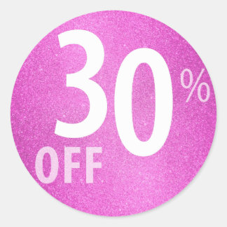 Powerful 30% OFF SALE Sign | Pink Glitter Classic Round Sticker