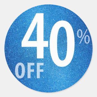 Powerful 40% OFF SALE Sign | Blue Glitter Classic Round Sticker