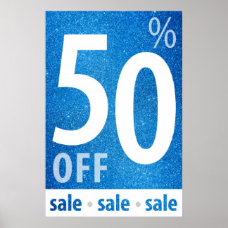 Powerful 50% OFF SALE Sign | Blue Glitter
