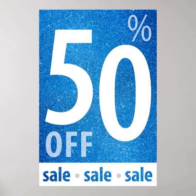 Powerful 50% OFF SALE Sign | Blue Glitter (Front)