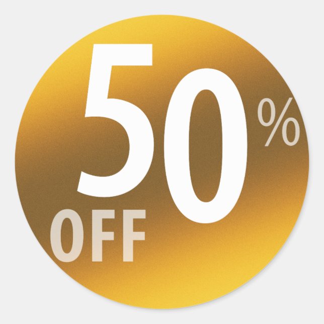 Powerful 50% OFF SALE Sign | Gold Classic Round Sticker (Front)
