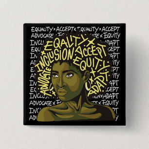 Powerful Afro Art on Equity and Inclusion  15 Cm Square Badge