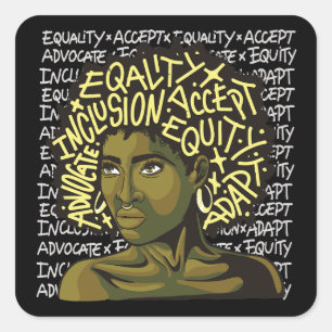 Powerful Afro Art on Equity and Inclusion Square Sticker