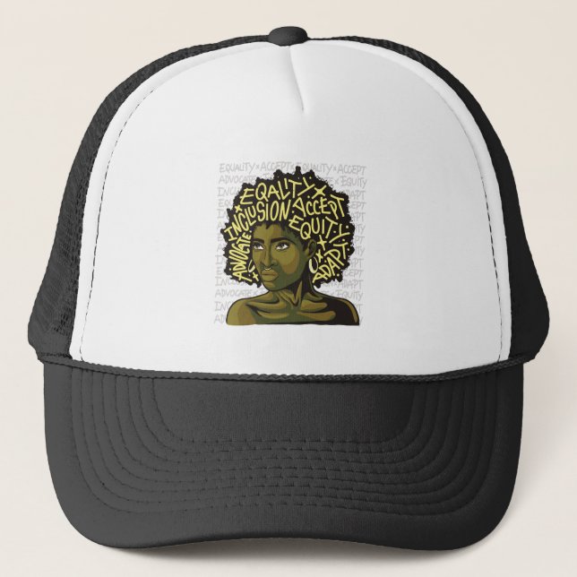 Powerful Afro Art on Equity and Inclusion  Trucker Hat (Front)
