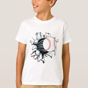 powerful baseball ripping through T-Shirt