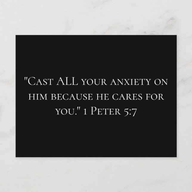 Powerful Bible Quote on Anxiety Black and White Postcard (Front)