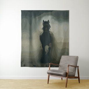 Powerful Black Stallion in Motion Tapestry