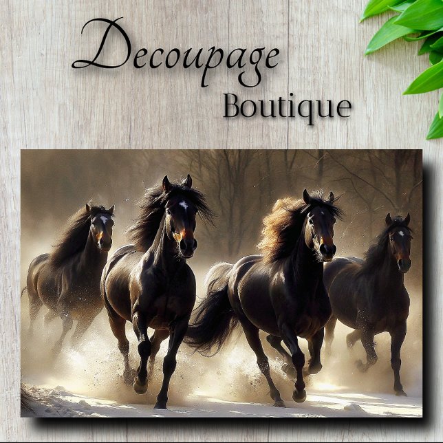 Powerful Black Stallions In Snow Decoupage Tissue Paper (Creator Uploaded)