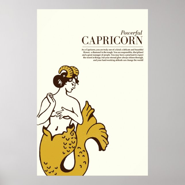 "Powerful Capricorn" Cute & Cool Zodiac Art Poster (Front)