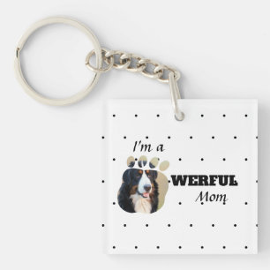Powerful Cat / Dog Mum text paws add pet's photo Key Ring