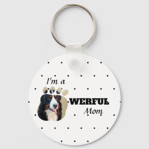 Powerful Cat / Dog Mum text paws add pet's photo  Key Ring