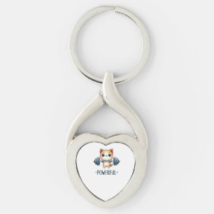 Powerful Cat Lifting Weights, Cute Gym Kitty Art Key Ring