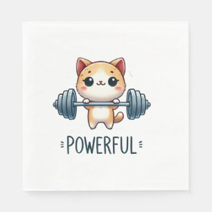 Powerful Cat Lifting Weights, Cute Gym Kitty Art Napkin