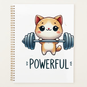 Powerful Cat Lifting Weights, Cute Gym Kitty Art Planner