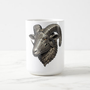 Powerful Celtic Silver Ram Head with Knot Patterns Coffee Mug