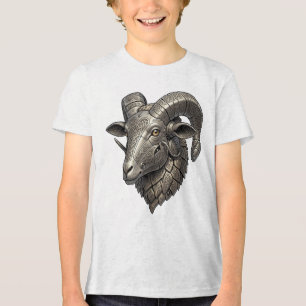 Powerful Celtic Silver Ram Head with Knot Patterns Tri-Blend Shirt