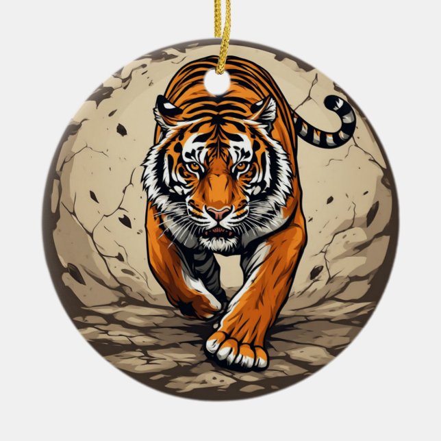 Powerful Charging Tiger Ceramic Tree Decoration (Front)