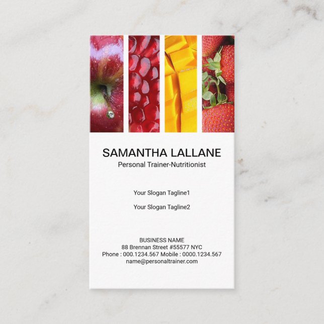 Powerful Colourful Nutritious Fruits Column Business Card (Front)