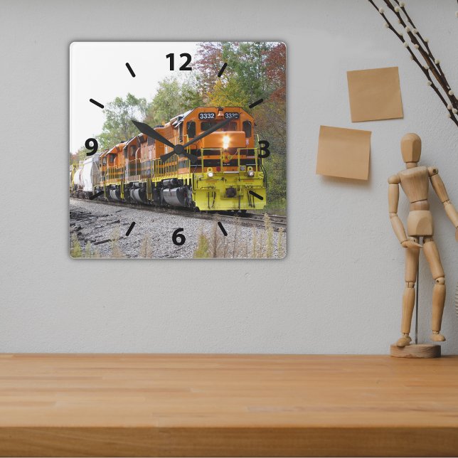 Powerful Diesel Engine Colorful Foliage Fall Train Square Wall Clock (Creator Uploaded)