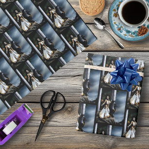 Powerful Fantasy Sorceress Black Dragon Guardian Wrapping Paper