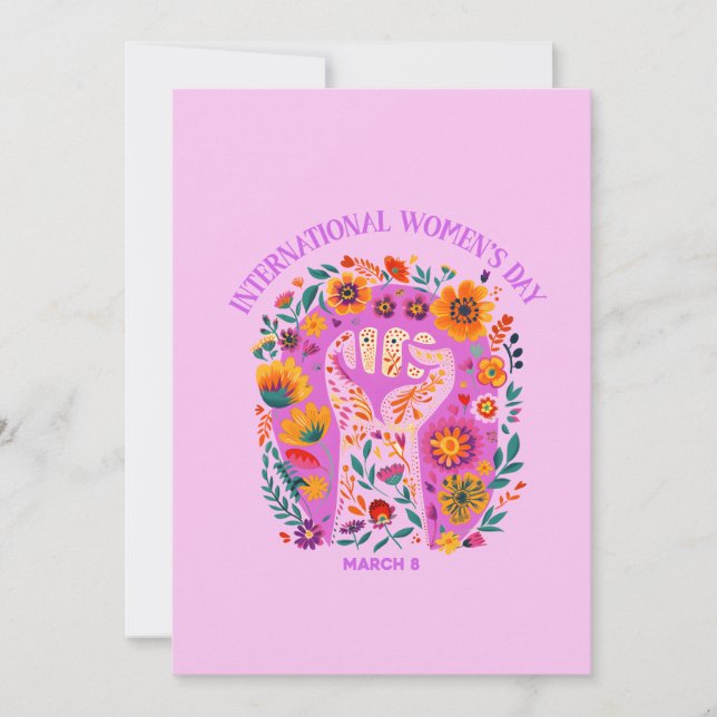 Powerful Floral Fist International Women's Day Invitation (Front)