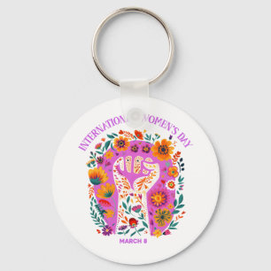 Powerful Floral Fist International Women's Day Key Ring