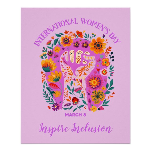 Powerful Floral Fist International Women's Day Poster (Front)