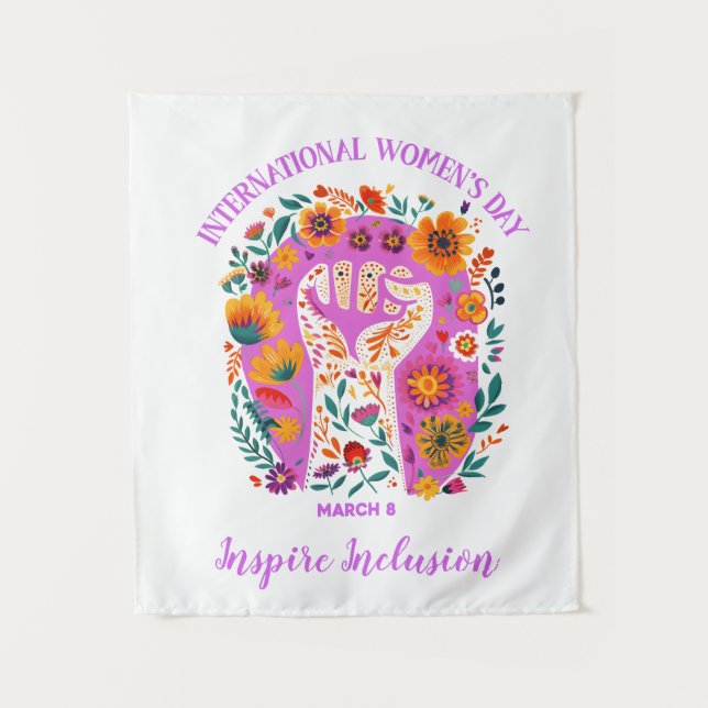 Powerful Floral Fist International Women's Day Tapestry (Front)
