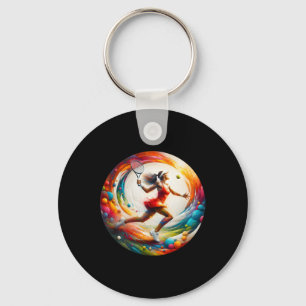 Powerful Forehand – Female Tennis Player In Action Key Ring