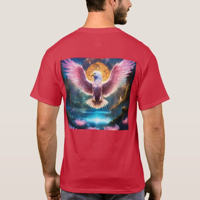  Powerful Giant Eagle with Wings Spreading in Sky T-Shirt (Back)