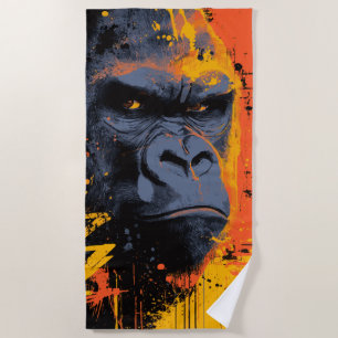 Powerful Gorilla Pop Art Portrait Beach Towel