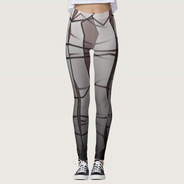 Powerful Grey Geometric Mesh Effect Leggings (Front)