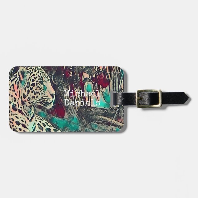 Powerful Jaguar Monogram Luggage Tag (Front Horizontal)