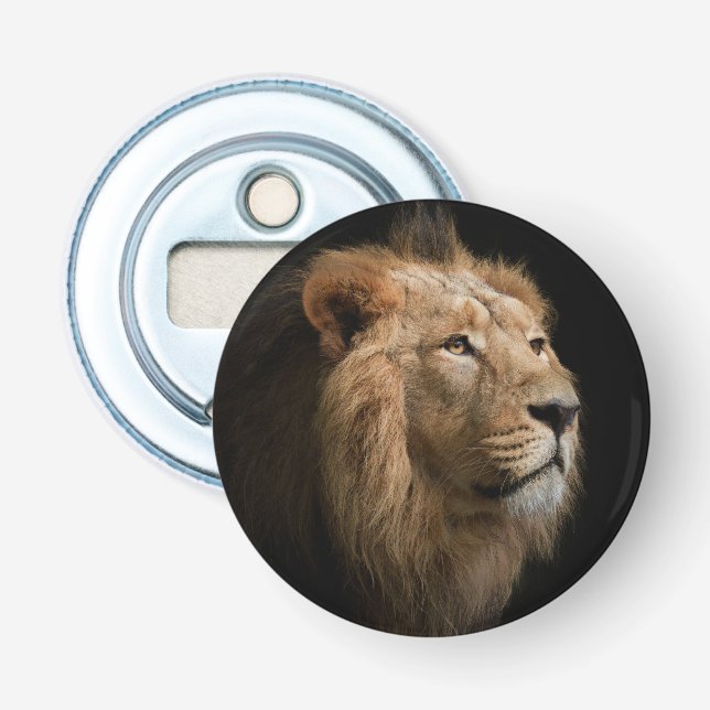 Powerful Lion Portrait with Dark Background Bottle Opener (Front)