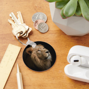 Powerful Lion Portrait with Dark Background Key Ring