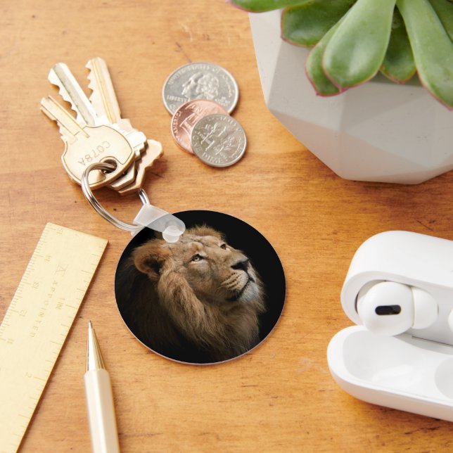 Powerful Lion Portrait with Dark Background Key Ring (Desk)