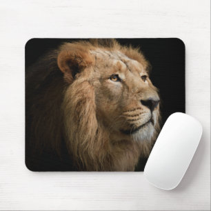 Powerful Lion Portrait with Dark Background Mouse Mat